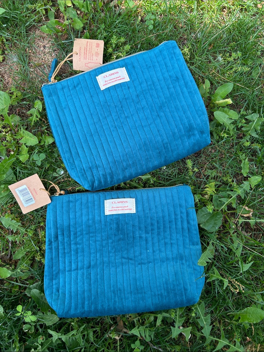 2xClarins Teal Quilted Cosmetic Pouches